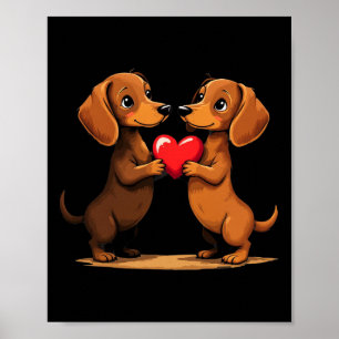 Poster Charmant chiot teckel cœur pour la Saint-Valentin