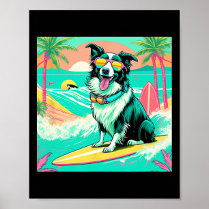 Poster Charmant graphique de Border Collie surfant sur le