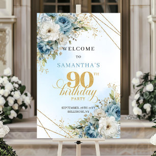 Poster Charmant Rustique bleu poussiéreux or 90ème annive