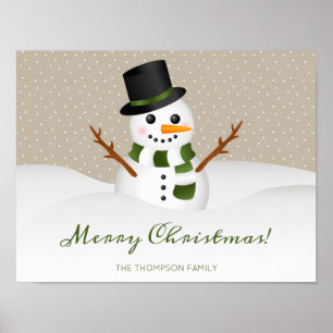Poster Charmant Snowman Sur Beige Et Personnalisé Nom Noë