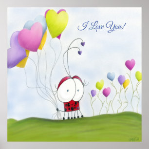 Poster Charmante coccinelle aux ballons colorés