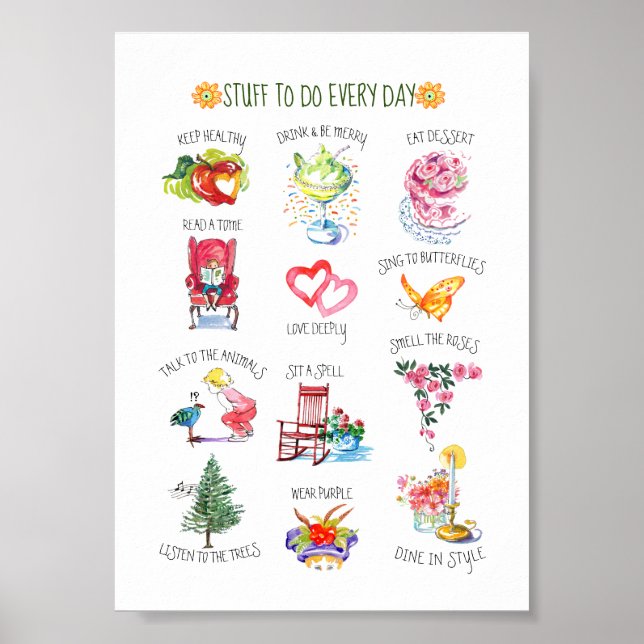 Poster Charmante Illustration Des Choses À Faire Chaque J (Devant)