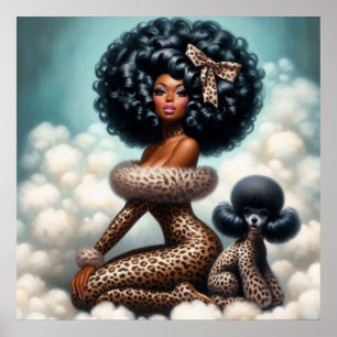 Poster Charme Fantaisiste Vintage : Afro Pin-Up Léopard