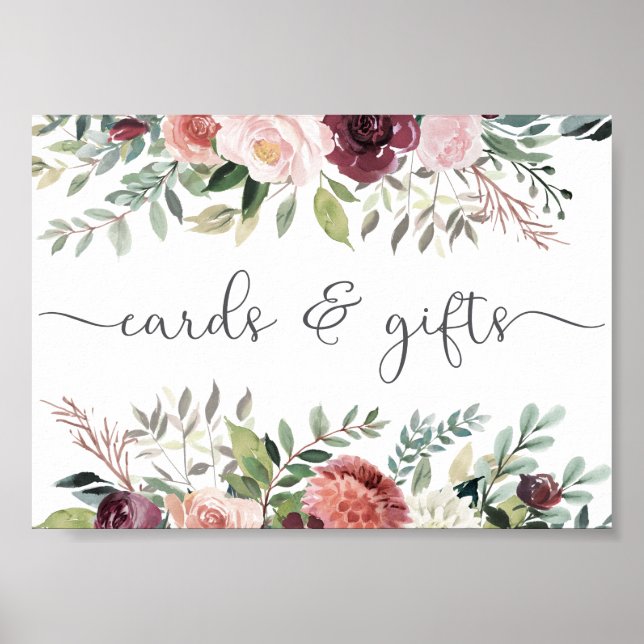 Poster Charme rustique Bourgogne Blush rose Mariage Flora (Devant)