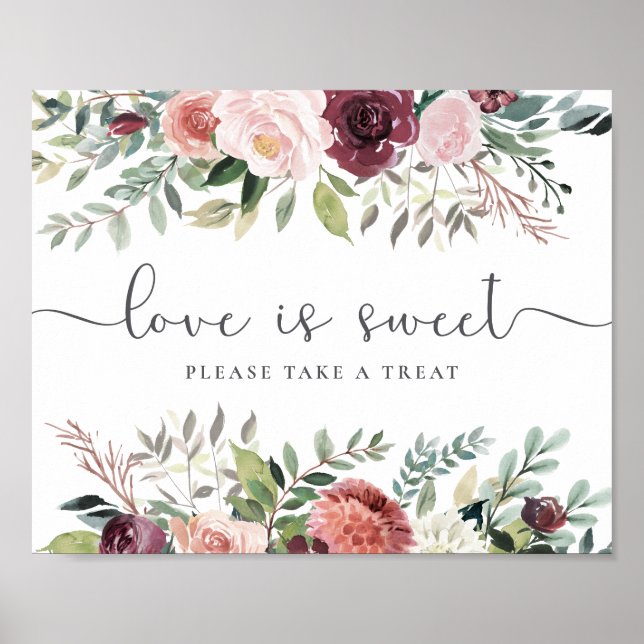 Poster Charme rustique Bourgogne Blush rose Mariage Flora (Devant)