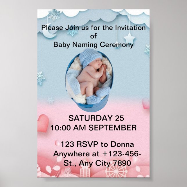 Poster Charming Baby Naming Ceremony Invitation (Devant)
