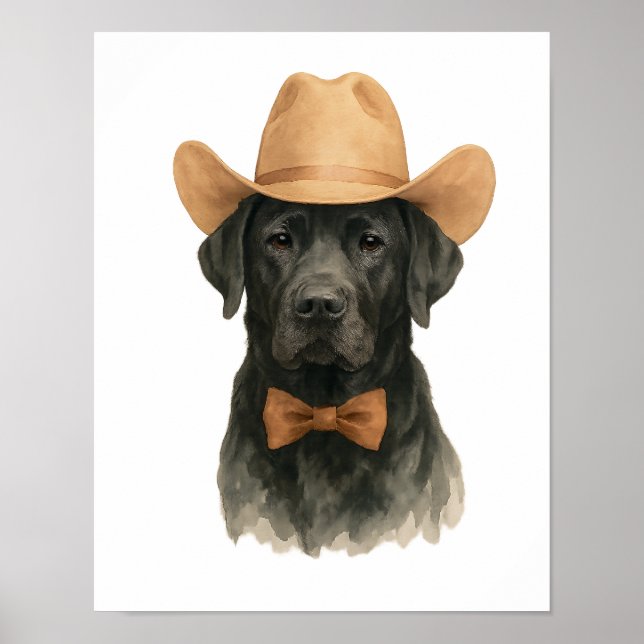 Poster Charming Chien Cowboy en Cravate Casquette et Bow (Devant)