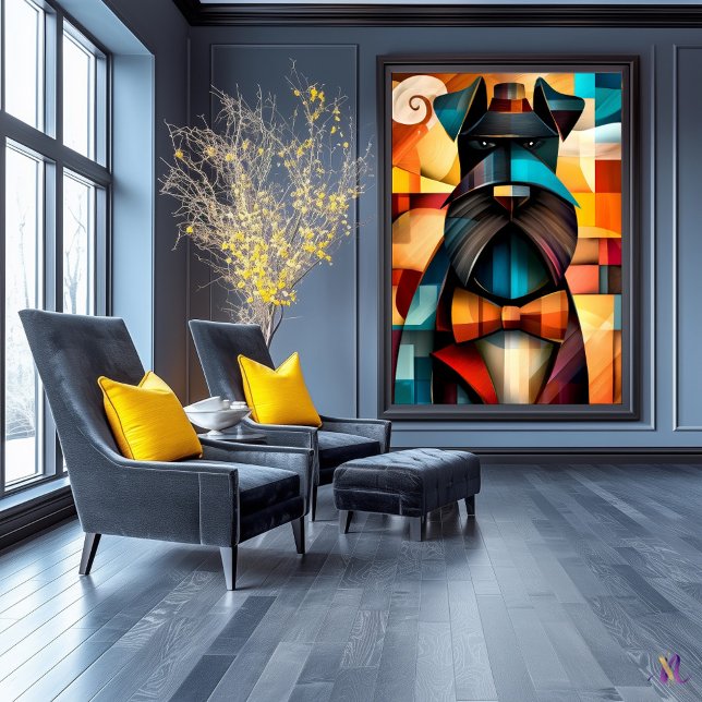 Poster Charming Dog - Cubist Gentlemen in a Bow Cravate (Créateur téléchargé)