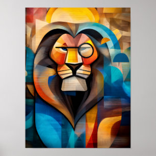 Poster Charming Lion - Cubist King with a Monocle