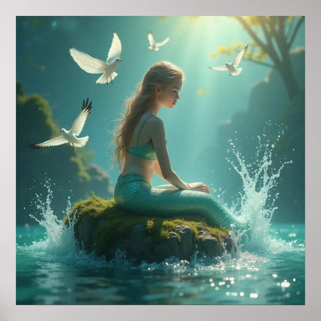 Poster Charming Sweet Mermaid Assis sous le soleil (Devant)