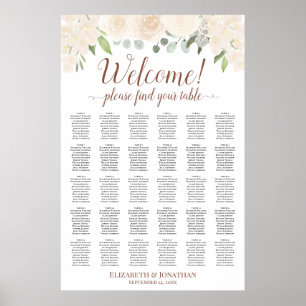 Poster Chart de placement de mariage 30 tables Roses Fard