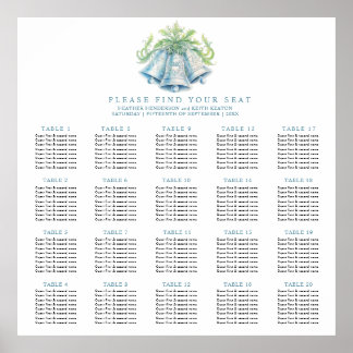 Poster Chart de placement de mariage avec 20 tables cloch