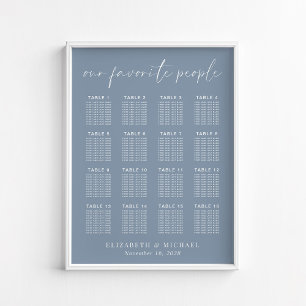 Poster Chart de placement de mariage chic poussiéreux ble