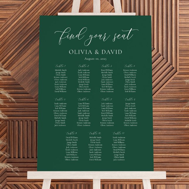 Poster Chart de placement de table élégant vert émeraude  (Créateur téléchargé)