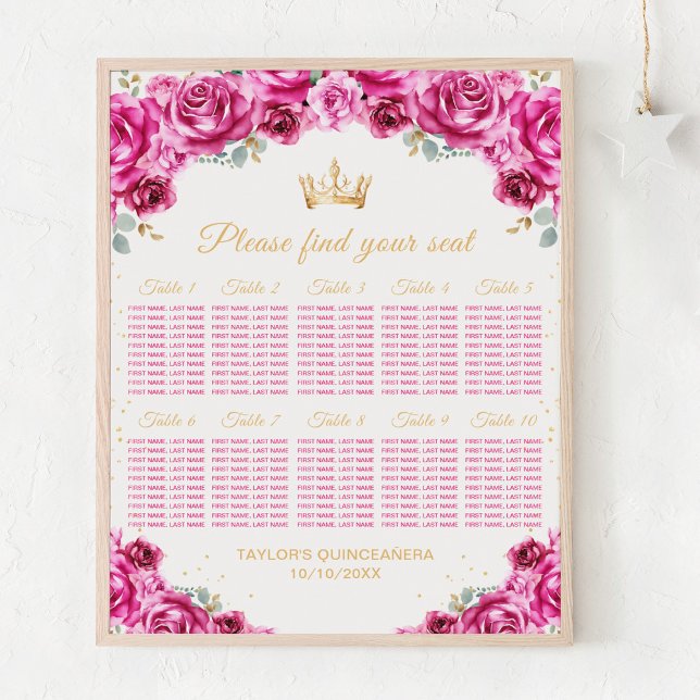 Poster Chart de placement de table Princesse Rose Quincea (Créateur téléchargé)