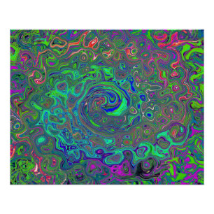 Poster Chartreuse et bleu rétro liquide tourbillonnant ps