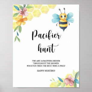Poster Chasse à la tétine bébé jeu de fête prénatale abei