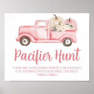 Poster Chasse à la tétine de bébé fille rose pour jeu de