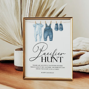 Poster Chasse à la Tétine Jean Bleu Denim Baby Shower