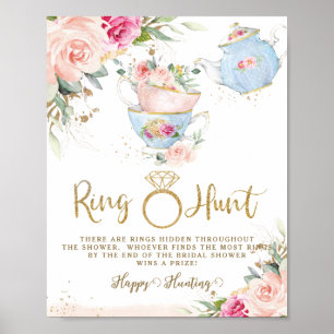 Poster Chasse à l'anneau de fête prénuptiale de thé flora