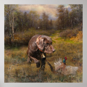 Poster Chasse au faisan avec un Poudelpointers