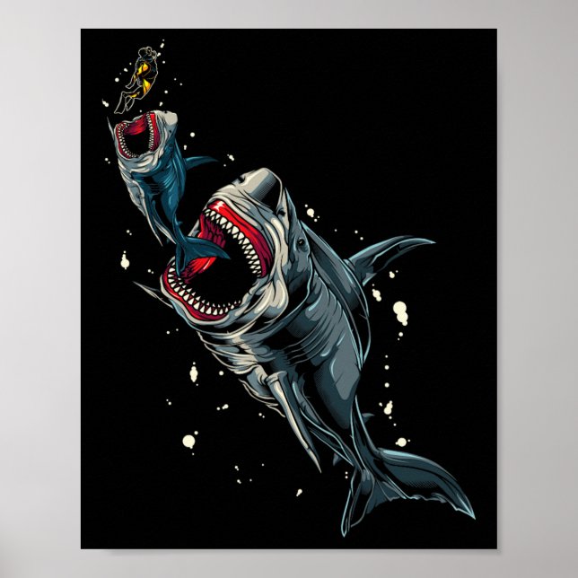 Poster Chasse au monstre océanique Megalodon Scuby Diver  (Devant)