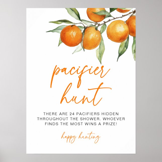 Poster Chasse au Pacifique de Baby shower orange d'agrume (Devant)