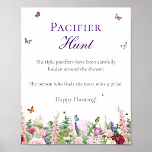 Poster Chasse au Pacifique   Flores et papillons violets 