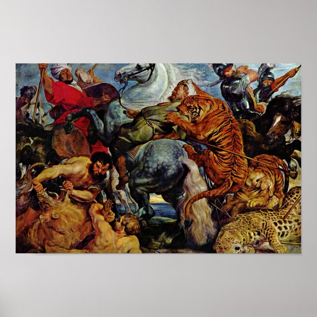 Poster Chasse Au Tigre Et Au Lion Par Rubens Peter Paul (Devant)