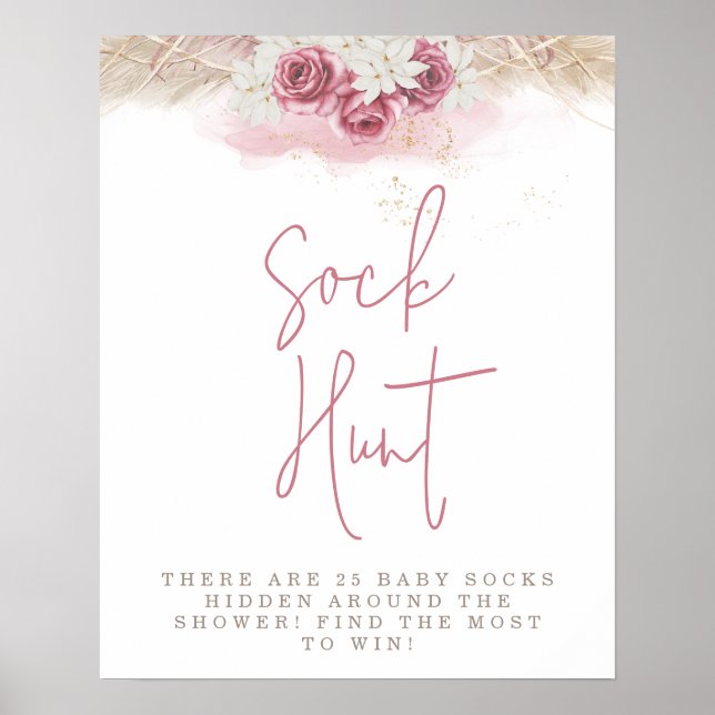 Poster Chasse aux Baby showers de roses roses de Boho Tro (Devant)
