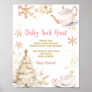 Poster Chasse aux chaussettes bébé Pink Winter Tea Party