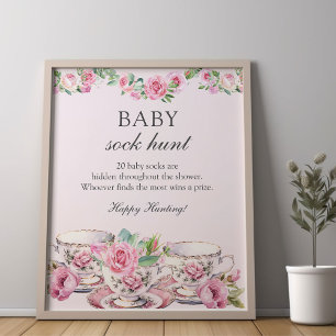 Poster Chasse aux chaussettes pour bébé Jeu de Baby Showe