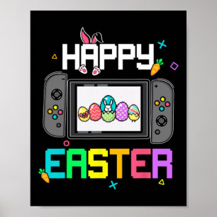 Poster Chasse aux oeufs de lapin de Pâques Gamer Enfants 
