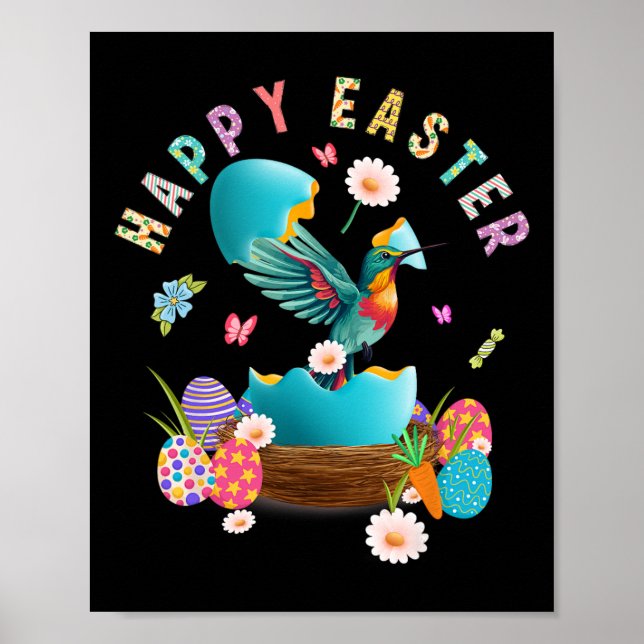 Poster Chasse aux oeufs de Pâques Joyeux Colibri Jour de  (Devant)