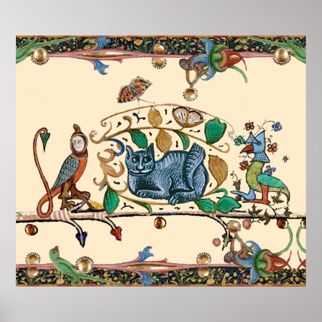 POSTER CHASSE BESTIAIRE MÉDIÉVALE, OISEAU, FALCON (Devant)