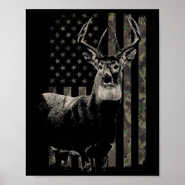 Poster Chasse Camo Drapeau Américain Cerf (Devant)
