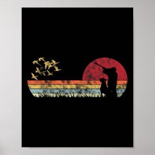 Poster Chasse De Canard Volant Avec Chien Retro Style