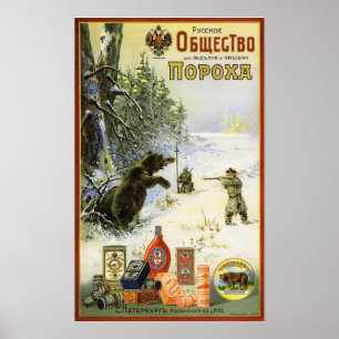Poster CHASSE DE L'OURS DE POUDRE Vieux Sibérie Russie Ad