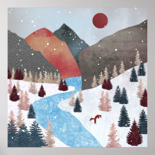 Poster Chasse de renard en hiver