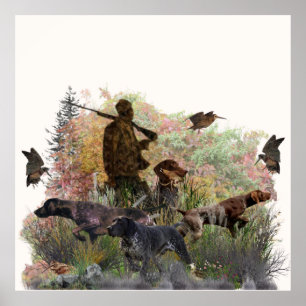 Poster Chasse en laine avec pointeur germano-brun T