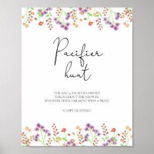 Poster chasse fleur sauvage à la pacifier jeu de baby sho