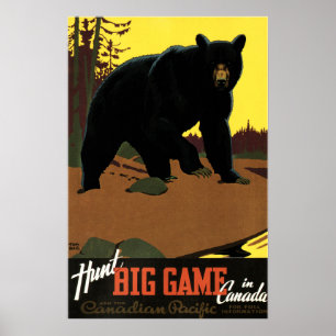 Poster CHASSE GROS JEU AU CANADA Vintage voyage de la pub