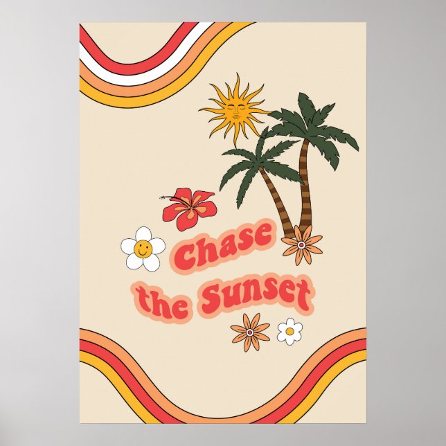 Poster Chasse le coucher de soleil super rétro (Devant)