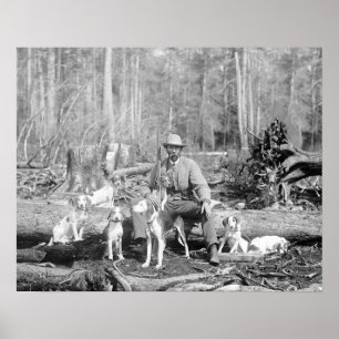Poster Chasseur avec ses limiers, 1897. Photo ancienne