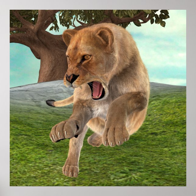 Poster Chasseuse Lionne (Devant)