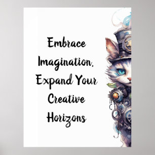 Poster Chat 1 Kitten et chapeau supérieur aquarelle
