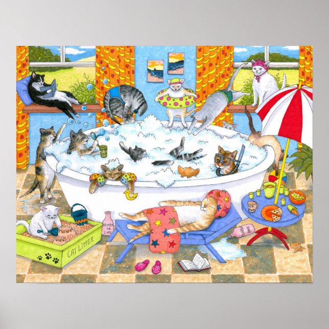 Poster Chat 601 drôles de chats dans le bain (Devant)