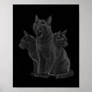 Poster Chat à 3 Têtes Vintage Grunge Alt 90s Halloween Go