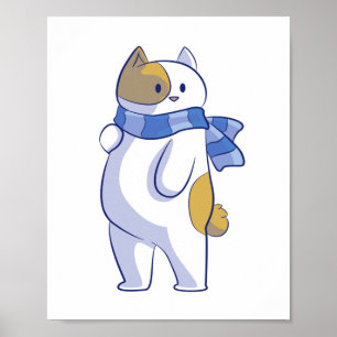 POSTER CHAT À NEIGE AVEC ÉCRAN BLEUE STRIPÉ