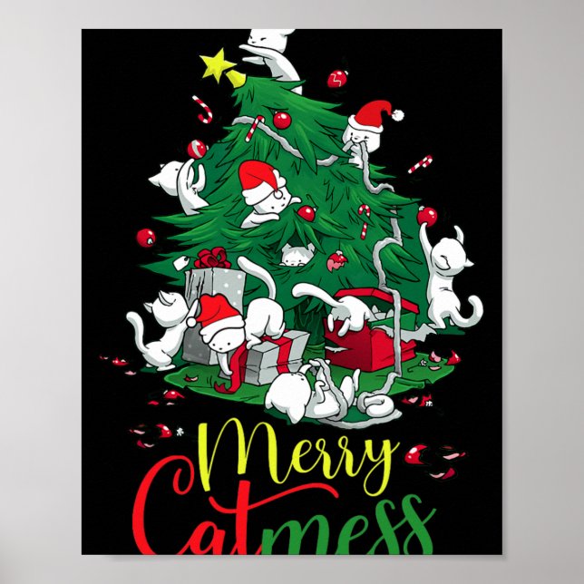 Poster Chat amusant Arbre de Noël Joyeux Catmess Chats Am (Devant)